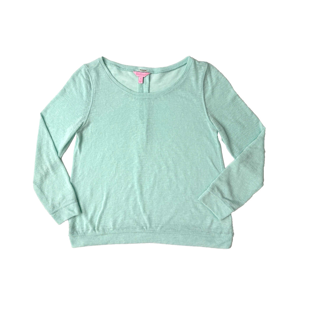 Lily Pulitzer Long-Sleeve Pullover Knit Top L Sea Mint Green Scoop Neck Relaxed